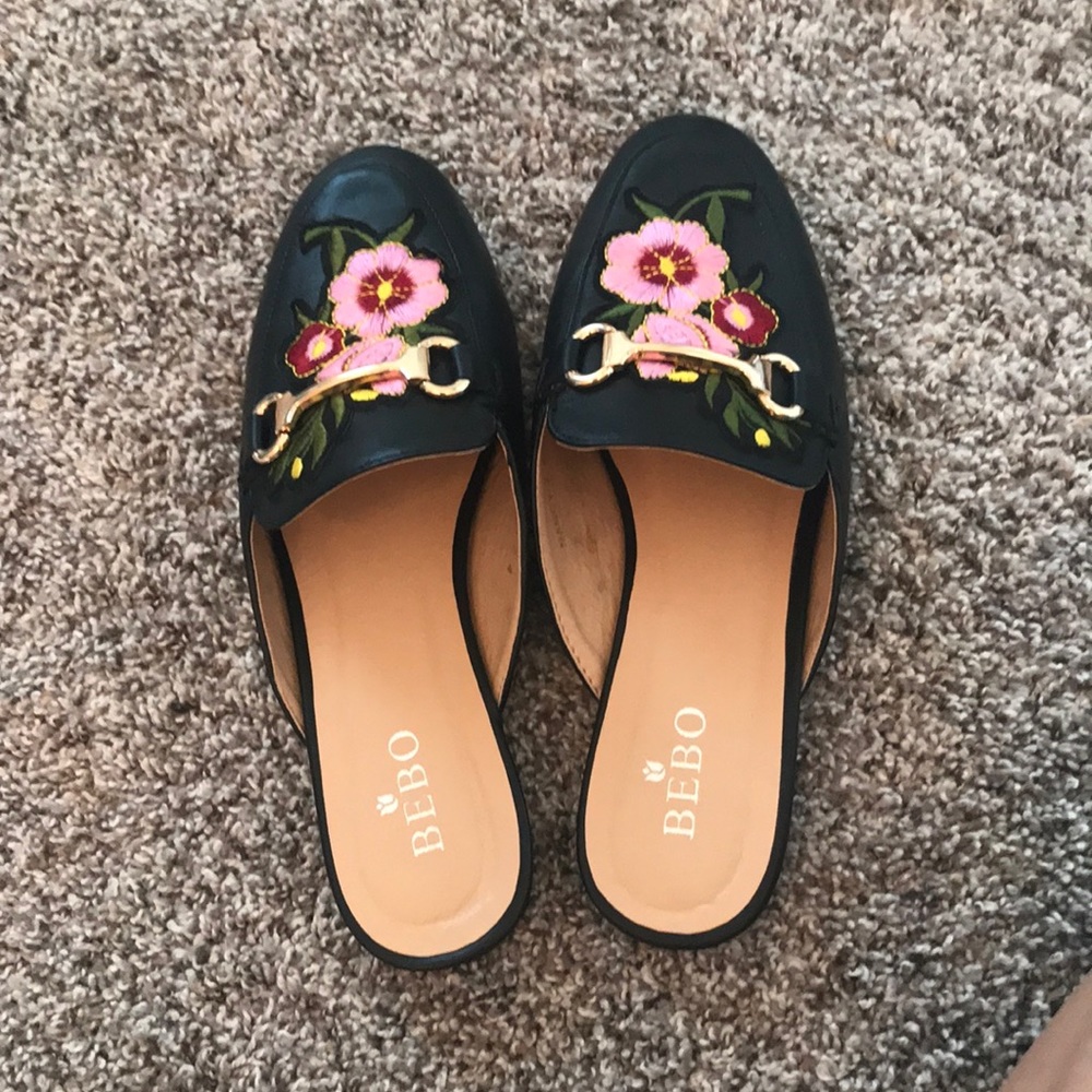 Black Floral Loafers